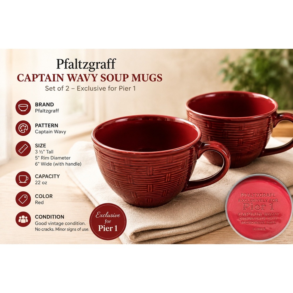 Pier 1 Rattan Weave Red Earthenware Coffee Mugs Set of 2 Burgundy Basketweave‎